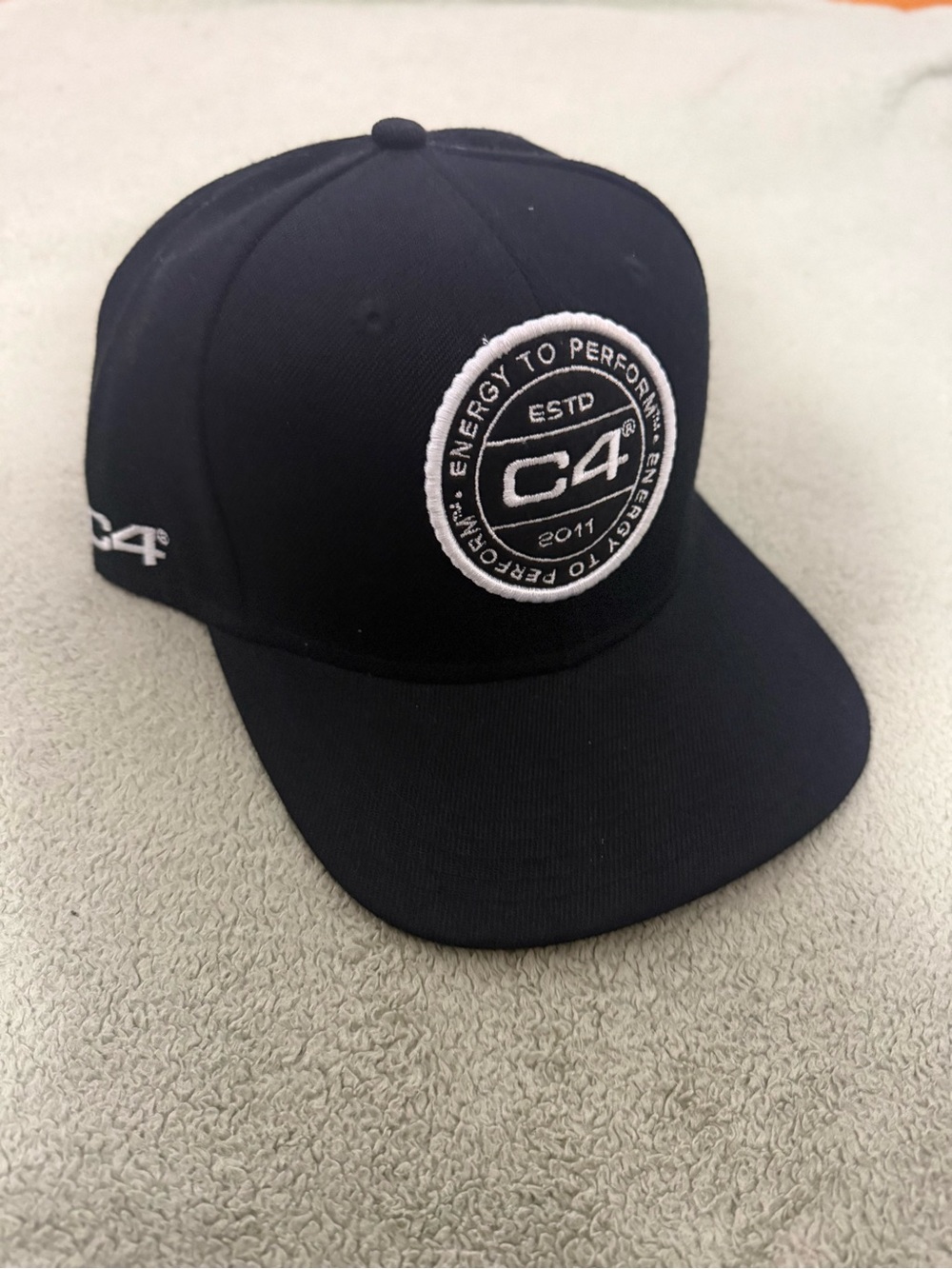 C4 Black Snapback Hat with White Embroidered Logo